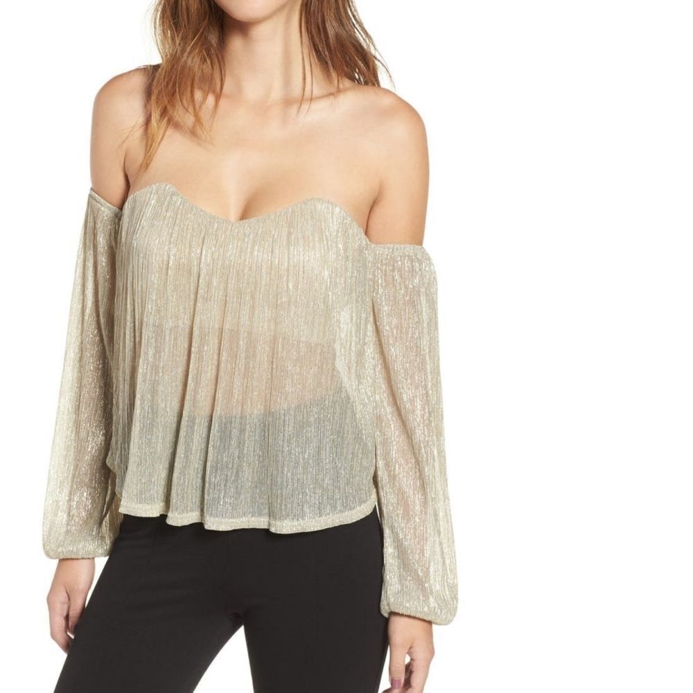NWT 4SI3NNA Off the Shoulder Shimmer Top XS - Picture 10 of 10